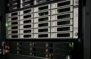 Servidores e storage da Hosco em um rack em seu data center