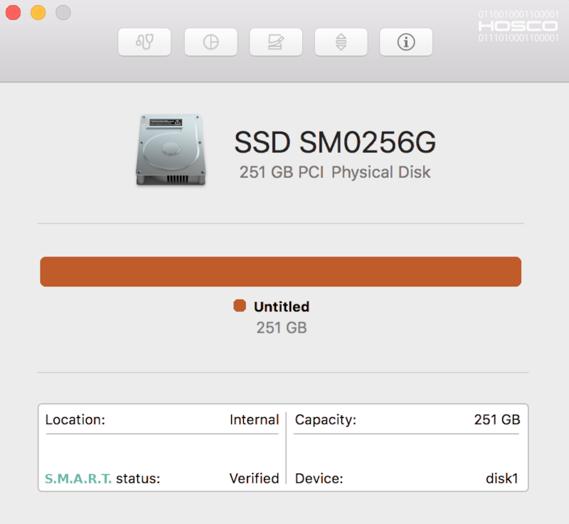 Disk Utility exibindo estado de SMART