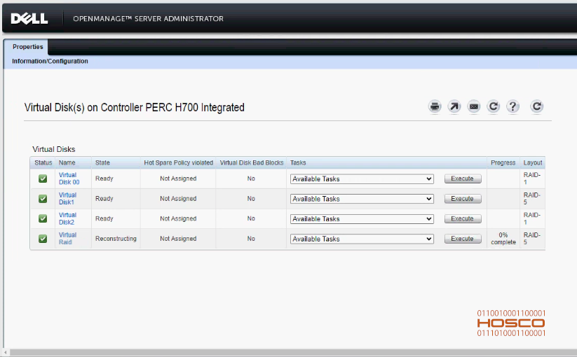 Reconstrução de VD (RAID) com Dell OpenManage