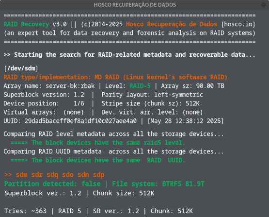 RAID Recovery, programa para recuperação de dados em RAID, desenvolvido pela Hosco