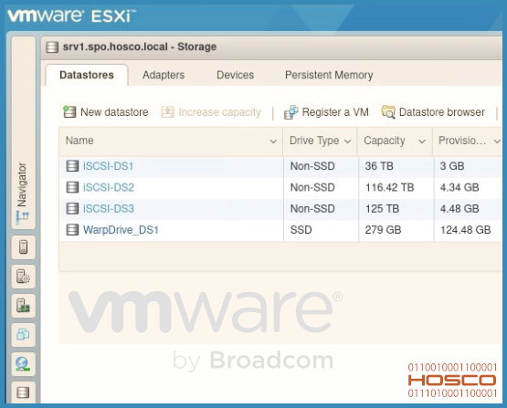 Datastores de VMware sendo exibidos na interface gráfica do ESXi